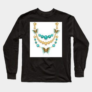 Necklace with Turquoise Butterflies Long Sleeve T-Shirt